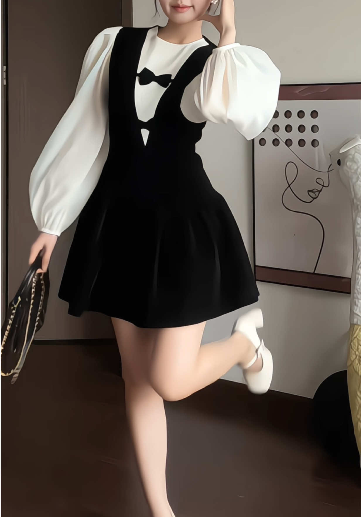 Váy nữ tiểu thư tay bồng xoè phối nơ ngực chất liệu nhung tuyết có kèm quần bảo hộ#vaytieuthu #vayxinh #thoitrangnu #hottrend #xuhuong 