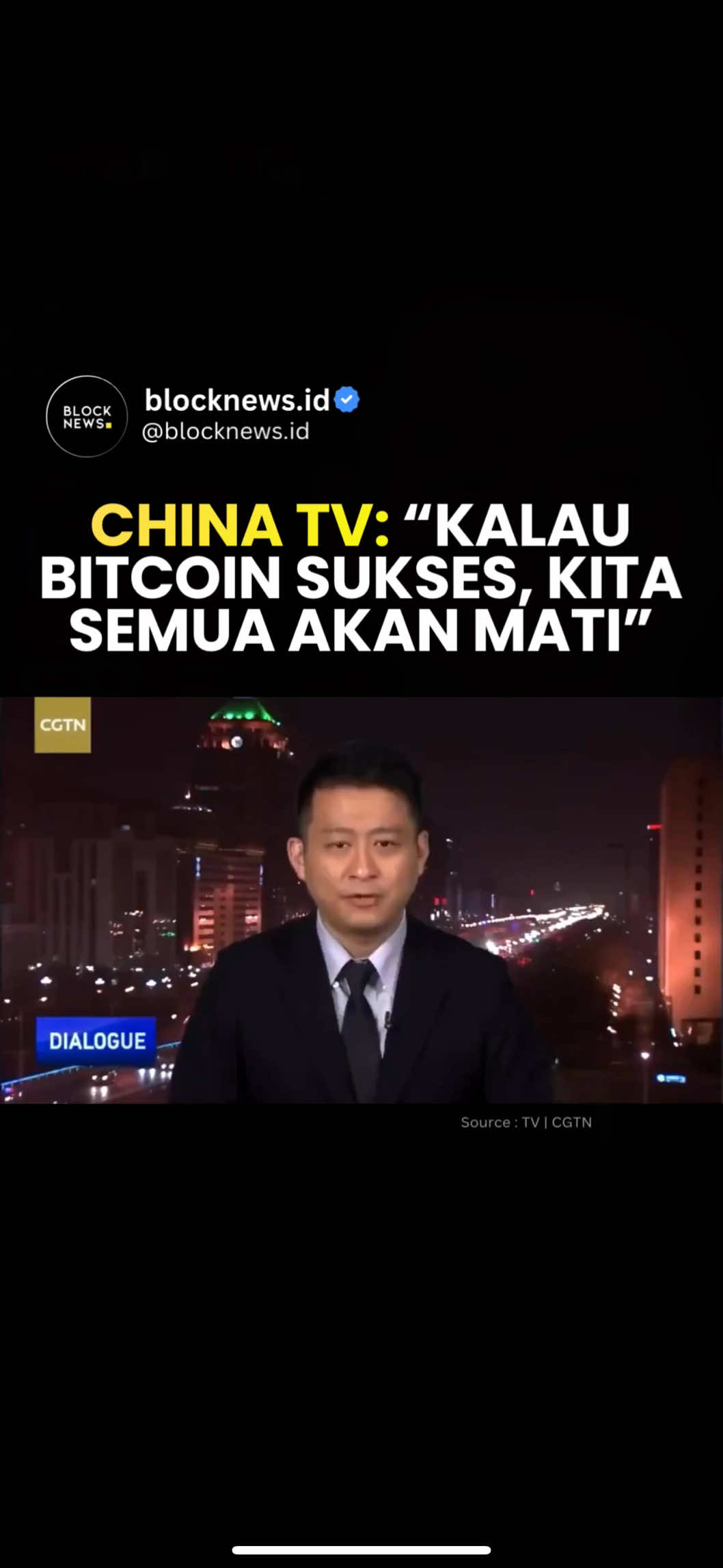 Media pemerintah China menyebut, “Kalau Bitcoin sukses, kita semua akan mati.” Pernyataan keras ini memicu pertanyaan — peringatan serius, atau ketakutan terhadap perubahan sistem keuangan global? 💣 #BlockNews