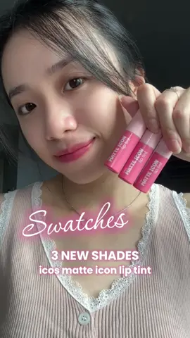 Gak bisa milih warna? 😍  Nih 3 shades favorit dari Matte Icon Lip Tint! 🍇 Berries To Youth 🍒 Cherry Bomb 🍬 Sour Candy #SwatchesMatteIcon #MatteIcon #IcosCosmetics