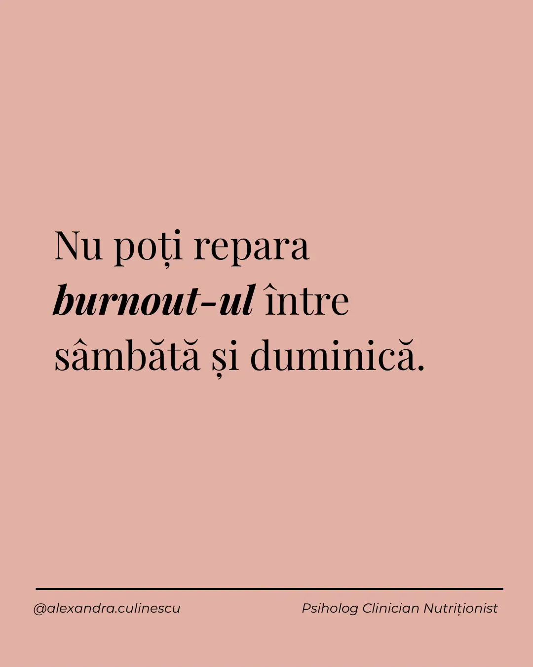 Ani de zile am tratat weekendurile ca pe un timp de recuperare de urgență. Dormeam mai mult. Recuperam din cumpărături și treburi casnice. Poate mai strecuram o plimbare… și apoi, luni, înapoi în haos. Părea normal. Toți din jurul meu făceau la fel. Dar în timp, mi-am dat seama: de fapt, nu mă odihneam. Mă recuperam dintr-o viață care continua să mă stoarcă de energie. Iar recuperarea nu e același lucru cu reglarea. Iată ce știu acum: Nu ajungi la burnout pentru că nu te odihnești suficient de tare. Ajungi la burnout pentru că nu te reglezi suficient de des. Sistemul tău nervos are nevoie de resetări zilnice: momente mici de calm integrate în săptămâna ta, nu doar două zile în care încerci să anulezi cinci zile de suprasolicitare. Când am început să integrez ritualuri scurte, intenționate, în zilele mele de lucru, totul s-a schimbat. Mai puțină reactivitate. Mai multă concentrare. Mai multă energie pentru viața din afara muncii. Nu ai nevoie de un nou planner. Ai nevoie de un nou ritm. #burnout #epuizare #burnoutprevention 