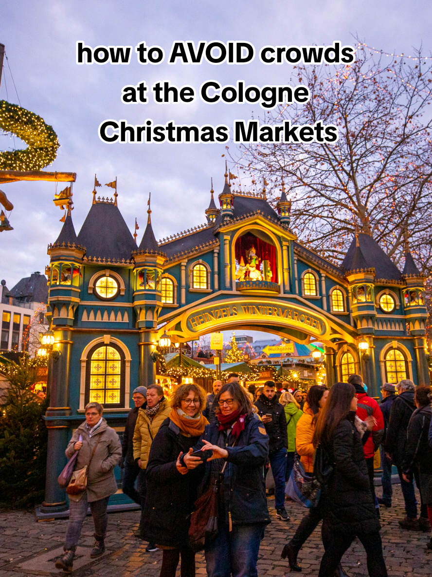my local tips 👇 for how to AVOID crowds at the Cologne Christmas Markets. look, I'm not going to sugar coat it -- the Cologne Christmas Markets can be VERY crowded. nearly 4 million people visit the Cologne Christmas Markets every winter.  👉 these are the expectations vs reality of the Cologne Christmas Markets There isn't a way to avoid crowds completely, but there are a few things you can do to have a better & less crowded experience: 👉 visit during the week. weekends are MUCH more crowded than during the week. 👉 come earlier in the season. November is less busy than December. the last week of the markets (Dec 18-24) is always the busiest.    👉 earlier in the day or very late at night are the best times. peak crowds are usually between 3pm - 8pm 👉 try to explore markets besides the cathedral & fairytale market. Stadtgarten, Rudolfplatz, and Harbor Market tend to be less busy. #colognechristmasmarket  #colognegermany #christmasmarket #germanchristmasmarket 