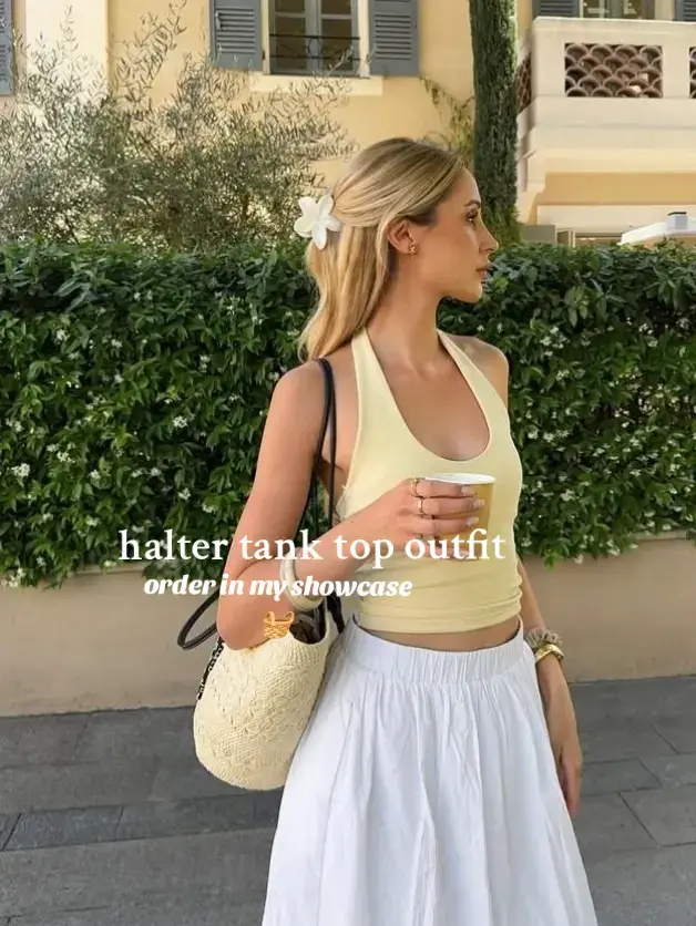 Basic halter tank top fashion style outfits  #foryoupage #creatorsearchinsight #OOTD #haltertanktop #trendyoutfits 