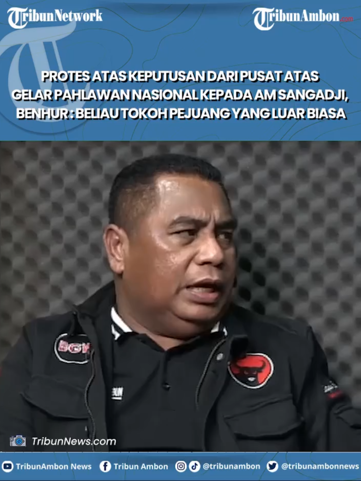 Protes Atas Keputusan dari Pusat Atas Gelar Pahlawan Nasional Kepada AM Sangadji, Benhur: Beliau Tokoh Pejuang yang Luar Biasa. Tonton selengkapnya di Youtube; 'TribunAmbon News' dan Facebook Fanpage: 'Tribun Ambon'. Atau dapat melalui shortlink dibawah ini Shortlink YT : tinyurl.com/YTBenhurWatubun Shortlink FB : tinyurl.com/FBBenhurWatubun #specialinterview #TribunAmbon #TribunNews#podcastmaluku #podcastambon