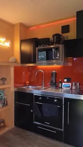 Only a small space available for your kitchen…no problem!  #kitchen #smallspace #kitchenette #fyp #construction #property #glamping #design 