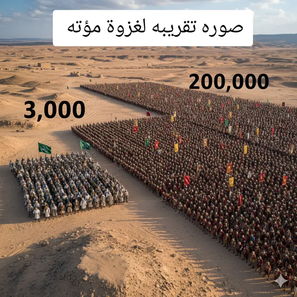 صورة تقريبية لغزوة مؤتة تظهر تعادل عدد جيش المسلمين (3 آلاف) مقابل جيش الروم (200 ألف) قبل المعركة.#أناشيد_أسلاميه #الحمدلله_دائماً_وابداً #راحة_نفسية 