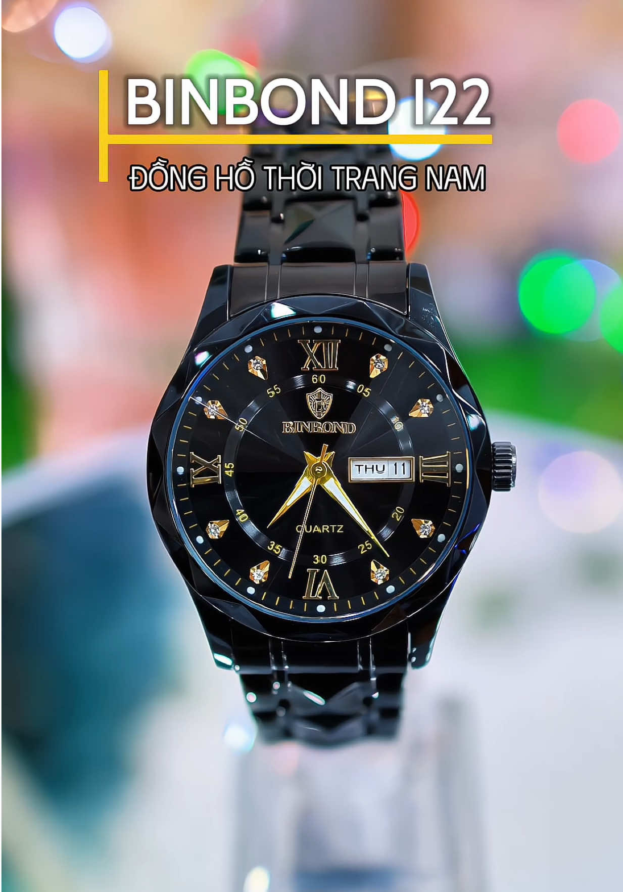 Đồng hồ thời trang nam Binbond I22 mặt kính vát cạnh kim cương #dongho #donghonam #donghothoitrang #binbond 
