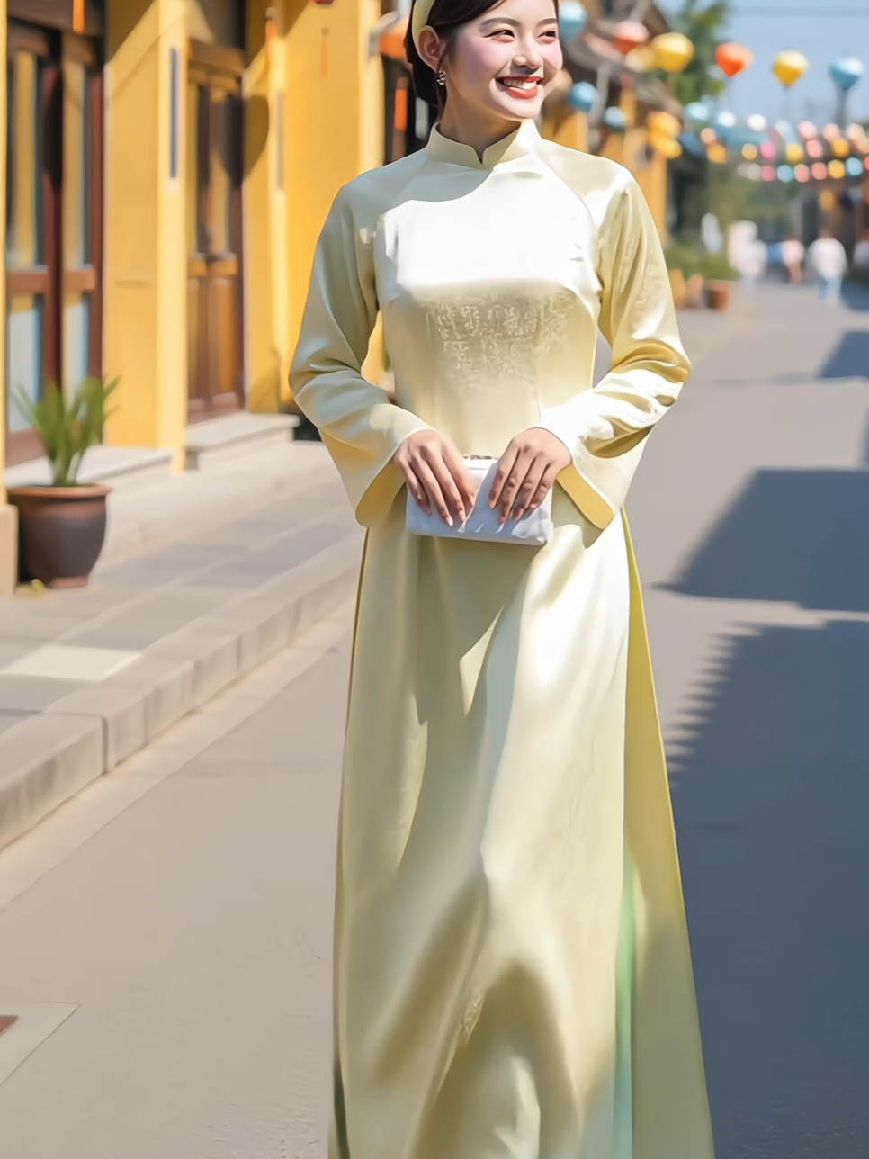 Áo dài nữ truyền thống chiết eo tay loe, vải gấm cao cấp mịn sang trọng #aodaivietnam #aodaitruyenthong #aodaitet #aodaicachtan #xuhuong 