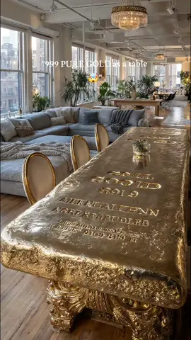 A table made of 999-karat PURE GOLD? 😱💰  Imagine owning a table worth MORE than your entire house... with museum-quality columns 🏛️  Smart investment or total madness?  Tag someone who would do this👇 created by FutureFormStudios 🚀  . . . . . #FutureFormStudios #luxuryhome #luxuryfurniture #interiordesign  #creatorsearchinsights 