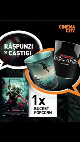 🚨 GIVEAWAY ALERT 🚨 Câștigă un popcorn bucket cu PREDATOR: Bad Lands ⭐️ Cum? Urmezi pașii din video și rămâi cu ochii pe noi să vezi dacă ai câștigat! 🙌🏻👀 Concursul se încheie pe 16 noiembrie! 🍿 *Premiul se ridică din cea mai apropiată locație și se oferă fără conținut.  #cinemacity #concurs #giveaway #cinemacityromania #predatorbadlands 
