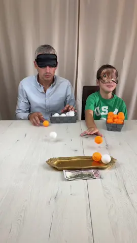 BLINDFOLD PING PONG for CASH 💸😂 Dad thought he would win easy… guess who took the money 😎 #Challenge #FunnyFamily #BlindfoldGame #PingPong #FYP