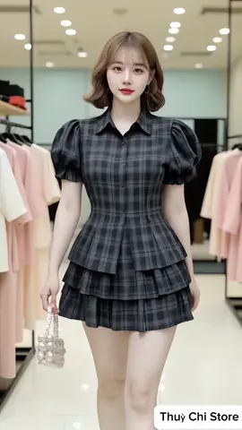 Sét áo sơ mi phối chân váy tầng caro siêu xinh. #setdonu #thoitrangnu #xuhuong #viral #thinhhanh 