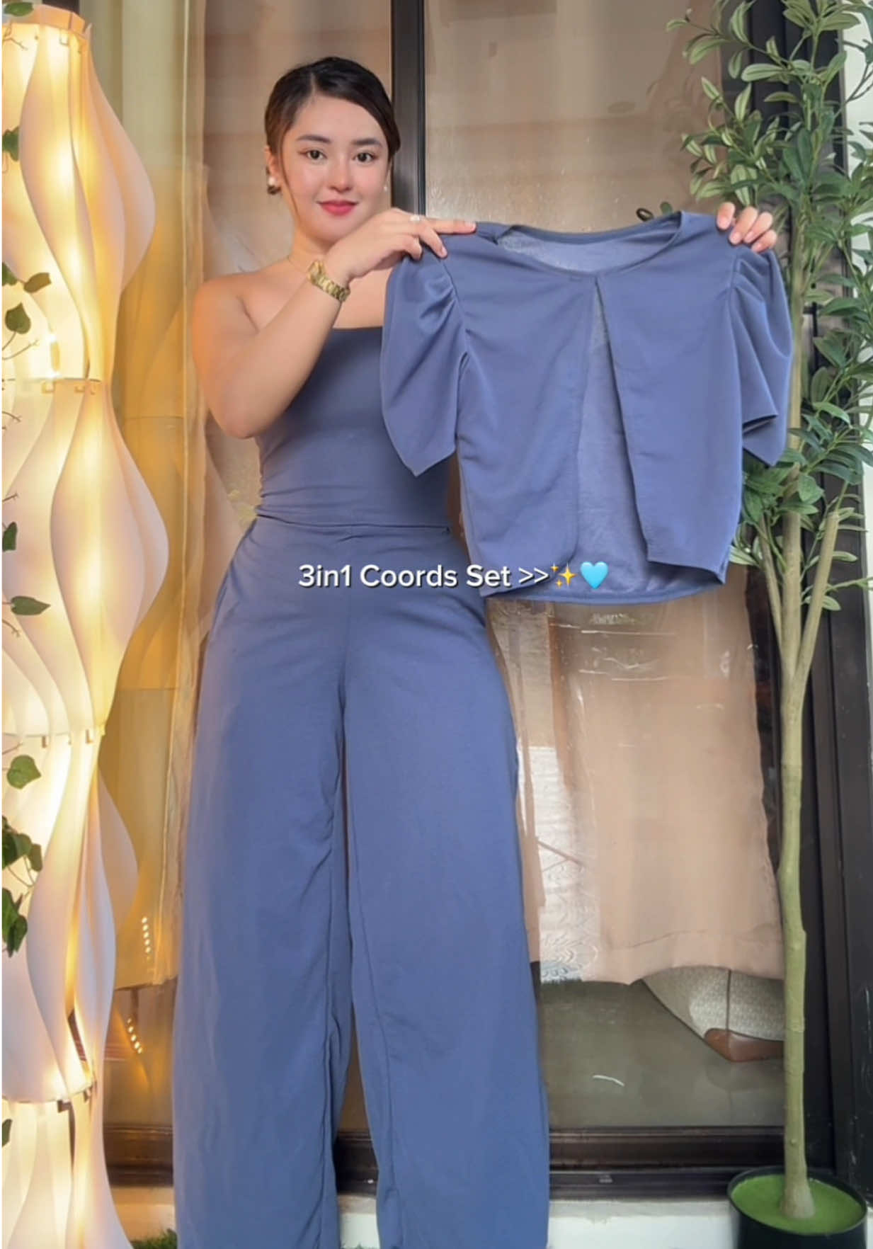 3in1 Terno 🫶🏼💙 Bolero, Tubetop & Wideleg Pants with Pocket. Perfect formal attire. #weddingguestoutfit #formalattireforwomen #coordinatesoutfits #titafits #outfitforwomen 