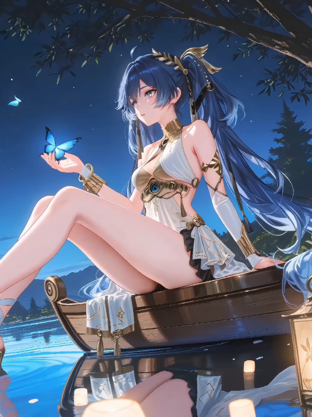 Iuno Moonlit Boat Butterfly Wuthering Waves Live Wallpaper #luno #wutheringwaves #wallpaper #livewallpaper #pc 