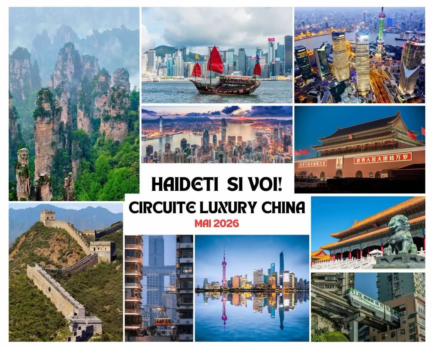 Cele mai tari excursii in China: cele mai frumoase trasee, hoteluri de 5 stele, experiente interesante, spectacole incluse.  Plecare: Mai 2026.  Detalii complete pe linkul din bio.  Haideti cu noi!