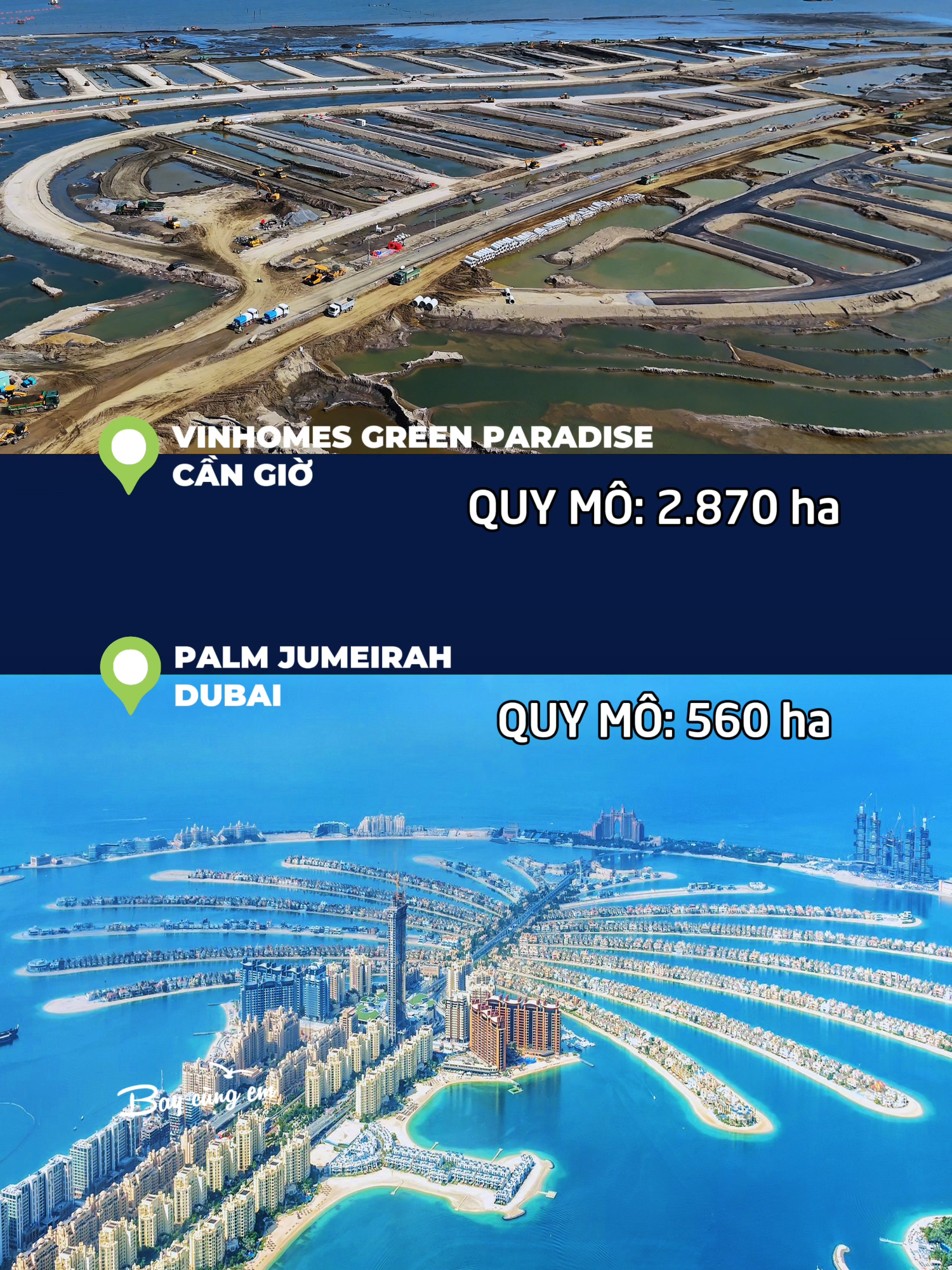 So sánh quy mô diện tích 2 dự án lấn biển #Vinhomecangio #PalmJumeirah #vietnam #dubai