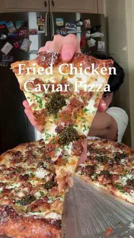 Fried chicken and Caviar Pizza. Felt fancy eating this. #pizza #friedchicken #caviar #asmr #fancy 