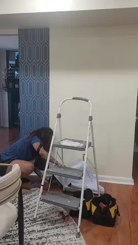 I LOVE how my accent wall turned out!!! Now help a sista out and give me some inexpensive decor ideas for the tiered stand that you see at the end.  #roommakeover #accentwall #designideas #diningroomdecor 