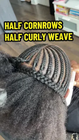 Which girlies out there prefer a NO BRAID JAM appointment? 😏 My client here likes it old school- no braiding products/ no jam/ no gel! Just oil her scalp at the end 😊 #halfbraidshalfweave #cornrows #cornrowstyles #halfwig #curlywig 