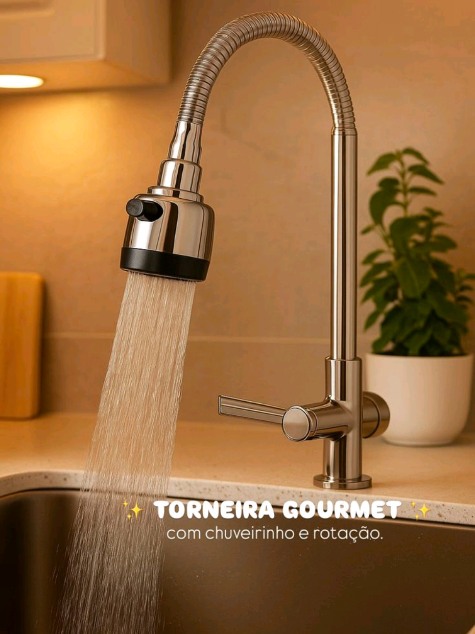 Torneira inox prata Com Chuveiro Com Rotação De 360° Cozinha Luxo Parede.  #toneira #torneiragoumert #inox 
