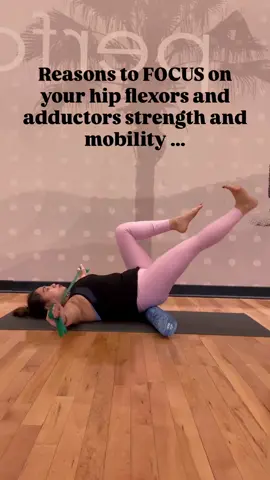 ‼️ Don’t neglect your Hip FLEXORS and ADDUCTORS! 💪✨  It’s time to strengthen those hip flexors—the prime movers of your hips—and your inner thigh hip adductors, which are the mirror of your pelvic floor.  Prioritizing inner thigh mobility is crucial for achieving a balanced and stable body. It can help relieve hip groin pain and stiffness, and incorporating specific exercises can make a world of difference! Here’s how you can get started: ✨ Elevated Pelvis on a Foam Roller: This fantastic exercise engages those hip adductors while promoting a gentle stretch!  ✨ Hip Adductor Engagement: Focus on squeezing those inner thighs to build strength!  ✨ Straight Leg Raises: Add some dorsiflexion and plantar flexion of the ankle and foot to further lengthen and engage your deep core muscles.  ✨ V Stretch: Transition into this pose to reap the benefits of targeting both hip flexors and hip adductors. 🦵 If you’re a beginner, start with a foam roller under your pelvis and perform straight leg raises without any ankle movements. As you get comfortable, progress to the V stretch, and then slowly add in the other variations! Here are just a few of the incredible benefits you’ll enjoy:  1. IMPROVED BALANCE: Strong inner thighs help maintain balance for a centered and stable posture, preventing pelvic instability. 2. HEALTHY HIP MECHANICS: Stabilize your legs for smooth hip movements during activities like walking and running. 3. PAIN-FREE KNEES: Strengthening your inner thighs and outer hips can help prevent knee pain. 4. BETTER ANKLE MOBILITY & BLADDER CONTROL: Enhance your lower body alignment to improve ankle mobility, reduce injury risk, and tackle leaks when you laugh, sneeze, or cough! 💦 5. CORE SUPPORT: Strong inner thighs and a well-functioning pelvic floor contribute to a healthy, well-supported core and spine! Ready to start your journey towards a stronger body? 💪 Comment 