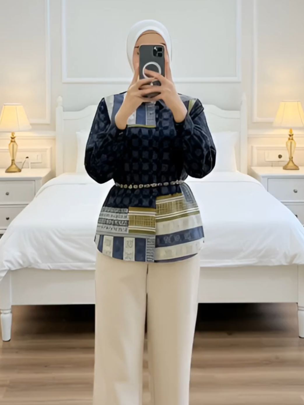 Atasan Blouse Wanita Motif Abstrak Edisi Monogram By ZM Zaskia Mecca. #blousewanita #blouse #atasanwanita #zaskiamecca #gajiansale 