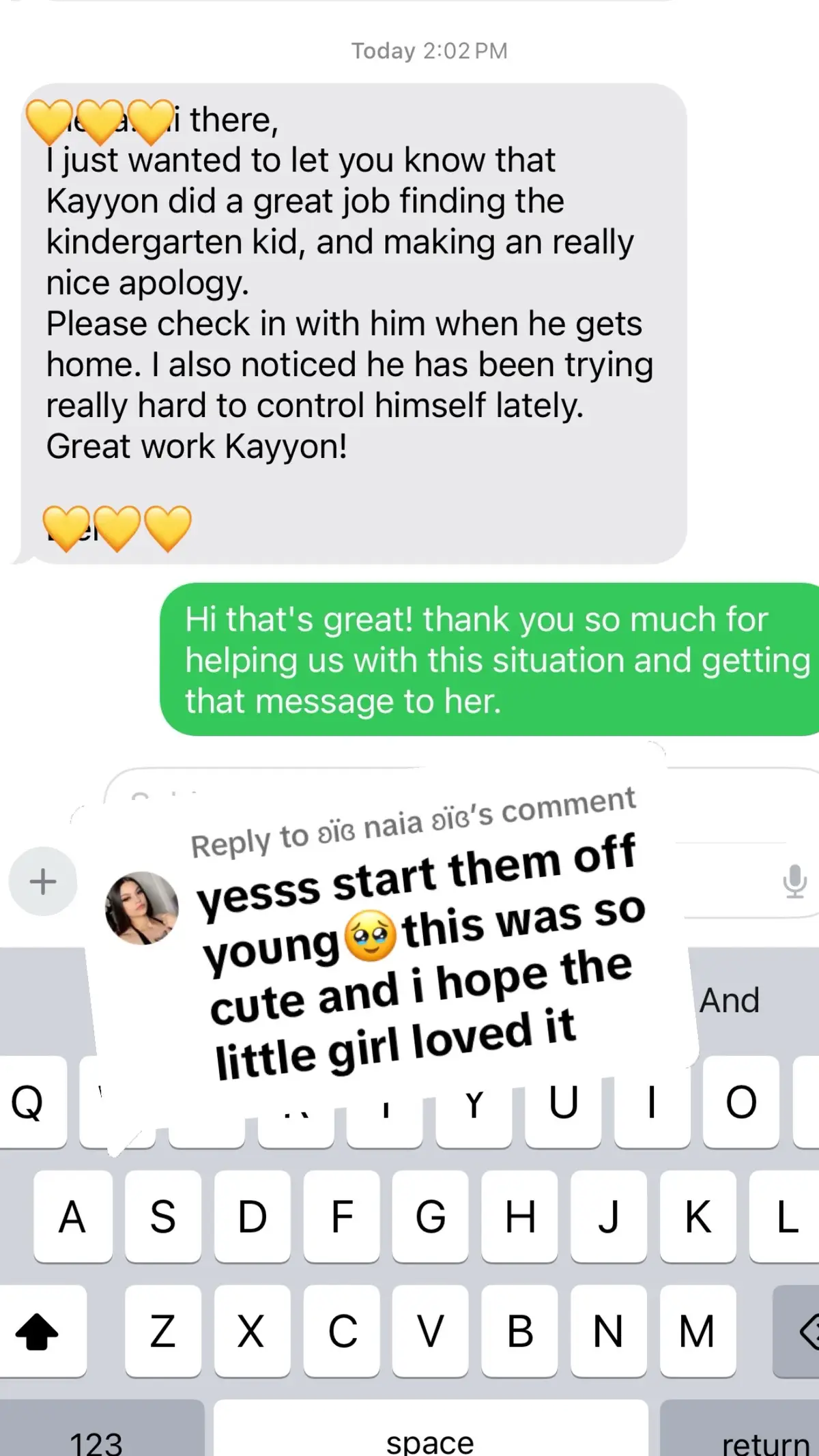 Replying to @ʚïɞ naia ʚïɞ  I was told that she really liked the gift 💛💛💛 and also received this message from his teacher. He is still on punishment but I am so proud of him for doing the right thing 🥹💛. He made a new friend 💛