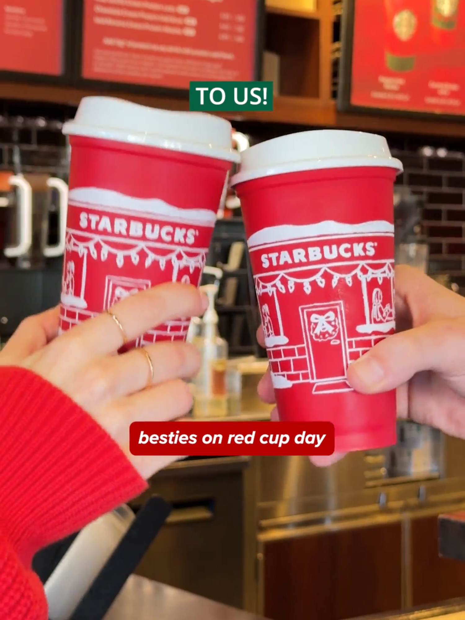 red cup day is HERE! bring your buddies with you today to grab a reusable red cup when you purchase a holiday drink. get your limited-edition reusable red cup with the purchase of any holiday handcrafted beverage — while supplies last, at participating U.S. & Canada stores.