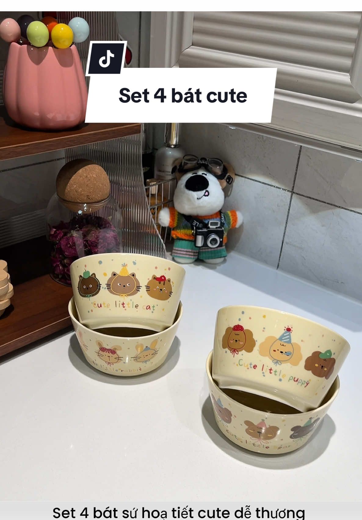 Set 4 bát ăn cơm bằng sứ cute dễ thương #setbatsu #bát #decorsiuxinh #giadungtienich 