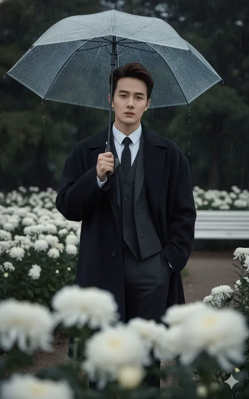 Tạo Ảnh Bằng Gemini 1 . Mở Gemini 2 . Tải ảnh mặt chân thực nhất lên 3 . Copy câu lệnh và dán & câu lệnh cmt hình bên dưới nhé Chân dung một người đàn ông cực kỳ chân thực dựa trên người mẫu gốc (cấu trúc khuôn mặt, và dáng người phải giống hệt 100% với hình ảnh tham chiếu — không được phép thay đổi). Tóc chải sướt lên. với các điểm nổi bật trên da và các chi tiết tinh tế. Tạo chân dung điện ảnh của một nhân vật với khuôn mặt và kiểu tóc không thay đổi, vai rộng, eo thon. Nhân vật nhìn thẳng vào máy ảnh với vẻ dịu dàng nhưng xa cách hoặc ngây thơ pha lẫn nỗi buồn. Bộ vest: Áo sơ mi trắng cổ điển, vừa vặn, cổ áo lộ ra bên dưới áo gile. Cà vạt: Cà vạt đen hoặc xám đậm được thắt gọn gàng. Áo khoác đen rộng thùng thình khoác lên vai, kiểu tóc Hàn Quốc trẻ trung, quyến rũ. Anh ấy đang cầm một chiếc ô lớn màu đen/tối màu trong suốt (hoặc bán trong suốt) có những giọt mưa đọng lại, chiếc ô nghiêng không quá gần mặt nhân vật, cho thấy bối cảnh đang ở ngoài trời mưa. Anh ấy đứng với tư thế thoải mái nhưng vẫn rất thanh lịch, nam tính và thời trang cao cấp. Bối cảnh là ngoài trời, trong vườn, công viên hoặc khu vực nhiều cây cối khác, ngập tràn hoa cúc trắng, với hoa cúc ở tiền cảnh tạo chiều sâu cho bức ảnh, được làm nổi bật bởi những hàng cây xanh thẫm ở hậu cảnh và một chiếc ghế dài màu trắng phai. Trời đang mưa (hoặc vừa mới mưa), tạo nên bầu không khí u ám và ảm đạm. Trời đang mưa (hoặc vừa mới mưa), tạo nên bầu không khí ảm đạm và u ám. Bối cảnh là ngoài trời, trong vườn, công viên hoặc khu vực có nhiều cây cối khác, tràn ngập hoa cúc trắng, với hoa cúc ở tiền cảnh tạo chiều sâu cho bức ảnh, được xác định bởi những hàng cây xanh thẫm ở hậu cảnh và một chiếc ghế dài màu trắng nhạt. Trời đang mưa (hoặc vừa mới mưa), tạo nên bầu không khí u ám và ảm đạm. Trời đang mưa (hoặc vừa mới mưa), tạo nên bầu không khí ảm đạm và u ám. Cảnh quay diễn ra ngoài trời, trong vườn, công viên hoặc khu vực có nhiều cây cối khác, tràn ngập hoa cúc trắng, với hoa cúc ở tiền cảnh tạo chiều sâu cho bức ảnh, được xác định bởi những hàng cây xanh đậm ở hậu cảnh và một chiếc ghế dài màu trắng nhạt.  Trời đang mưa (hoặc vừa mới mưa), tạo nên bầu không khí ảm đạm và u ám. Cảnh quay diễn ra trong vườn, công viên hoặc khu vực có nhiều cây cối khác. Không gian. Lãng mạn, yên tĩnh và có chút u buồn. Sự kết hợp giữa mưa, hoa và biểu cảm của nhân vật tạo nên một hình ảnh nên thơ nhưng cũng có chút cô đơn (tông màu tối).