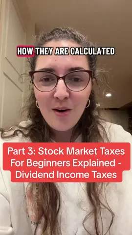 Part 3: Stock Market Taxes for Beginners Explained. 📊 Dividend income taxes.  When a company pays you dividends you will owe money on that income. There are two main types of dividends: 1. Qualified dividends: paid out by large US companies like Microsoft, Apple and Coca-Cola. These are taxed at long-term capital gains tax rates which are more favorable to you, the investor.  2. Ordinary dividends: investments like REITs and limited partnerships will have these type of dividends and they are taxed at the regular income tax rate depending on your taxable income.  There is also the Standard IRS deduction that gets taken into account when calculating dividend tax liability. This is just the basics - please always do your own research and due diligence before investing or filing taxes.  *Not a tax professional. Educational purposes only.  #stockmarket #PersonalFinance #financialliteracy #stockmarkettips 