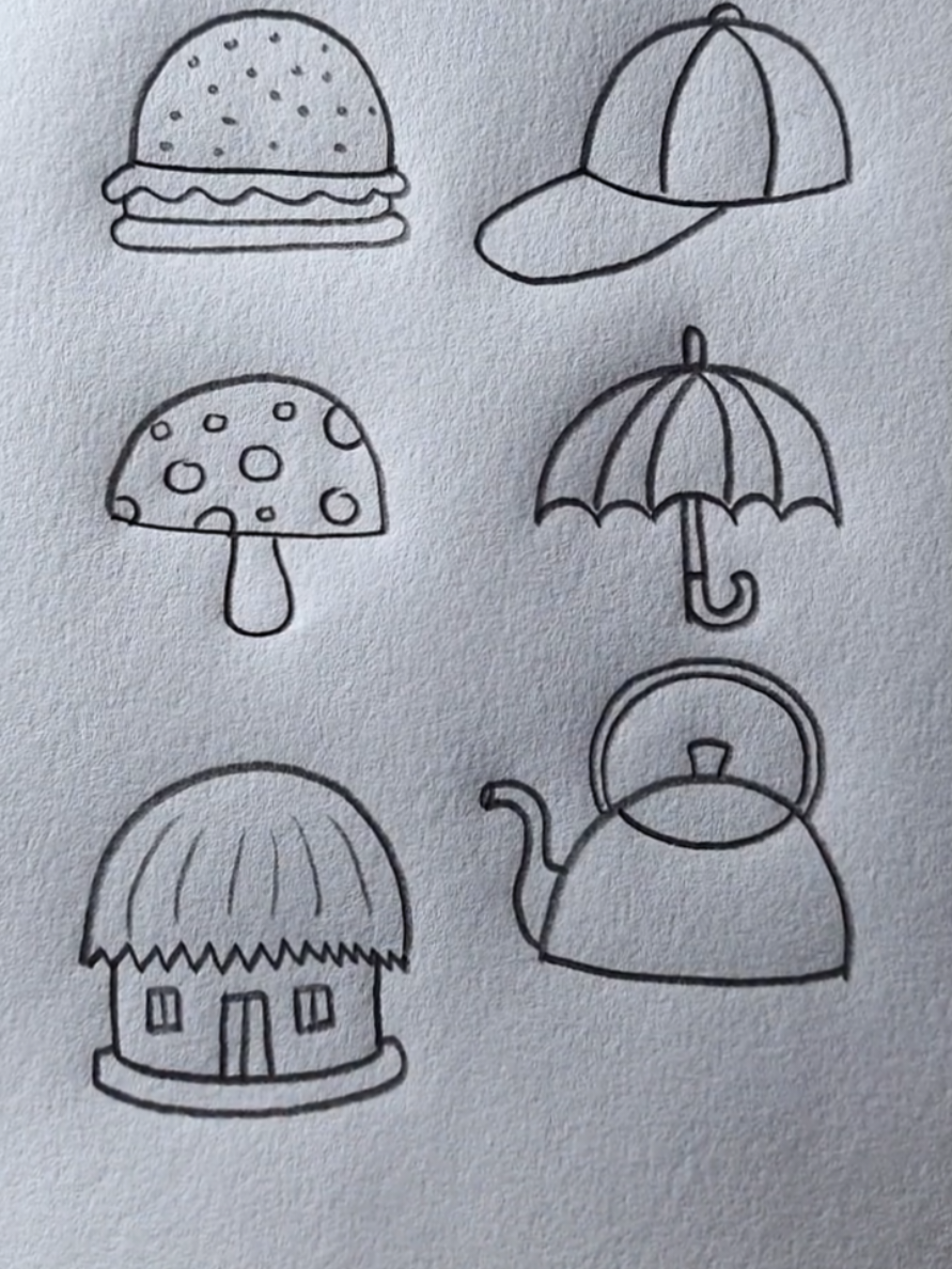 Easy objects drawing with half circle#drawing #Foryou #artistsoftiktok#arteducation#trending 