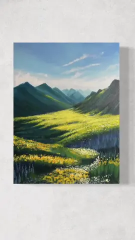 How to Paint a Serene Mountain Valley with Sunlit Meadows | Acrylic Landscape Tutorial