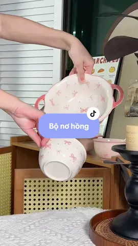 Nồi chén đĩa muỗng sứ nơ hồng siu xinh 👇🏻🛒 #viral #xuhuong #batsu #dodungnhabep #review 