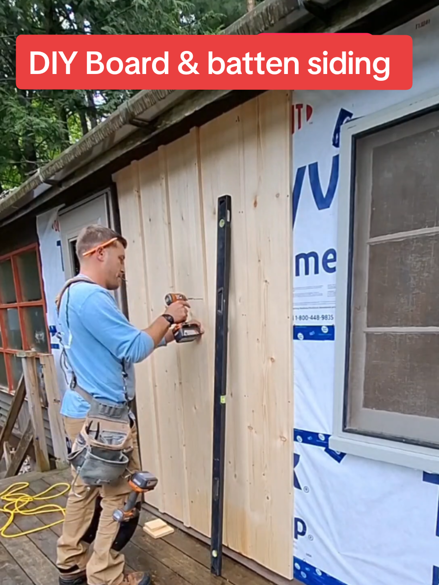 This is called board and batten siding. It's a quick and easy siding where you use 12