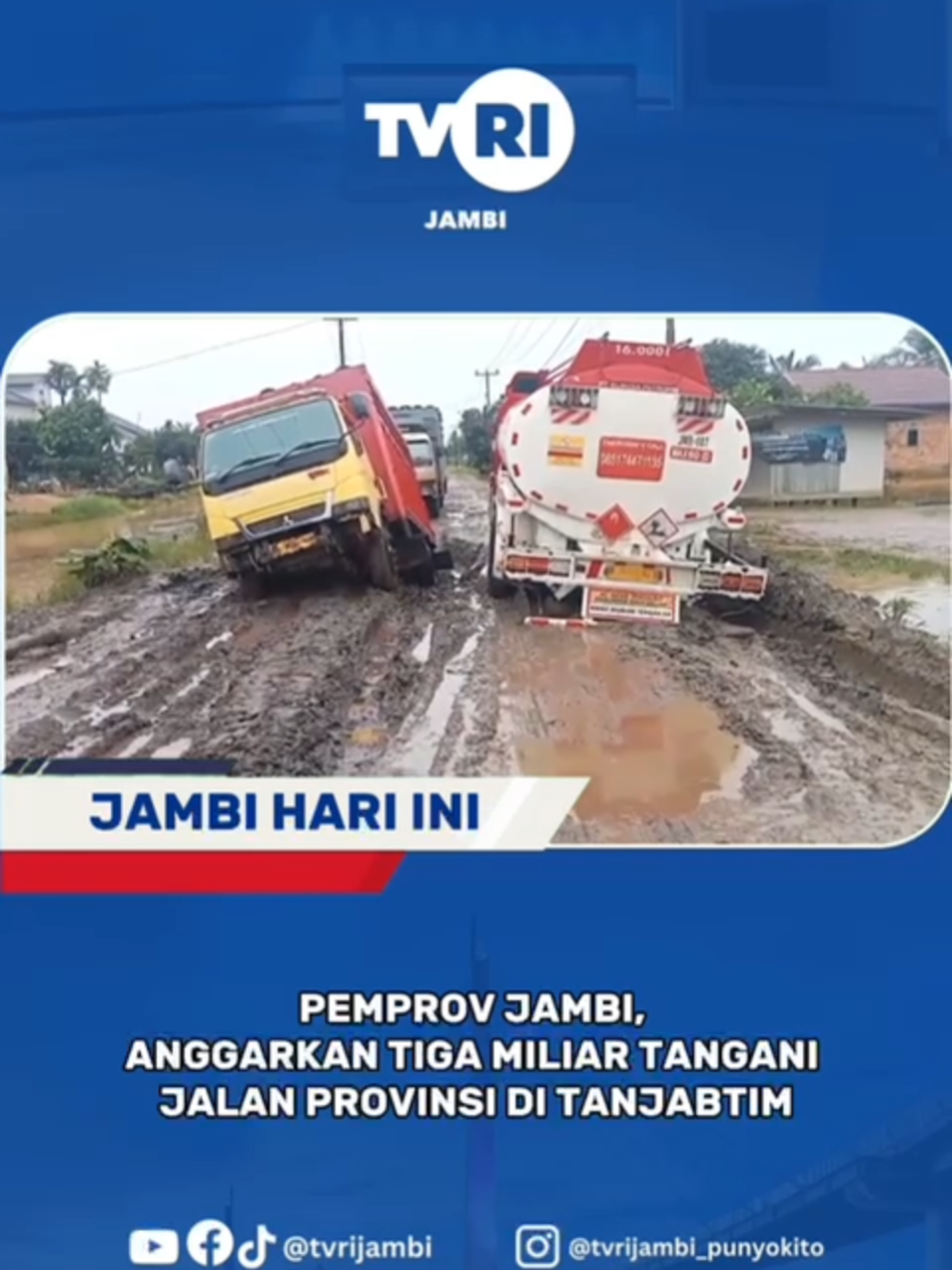 (Kamis, 13 November 2025) Pemprov Jambi anggarkan Rp3 miliar untuk penanganan jalan provinsi di Tanjung Jabung Timur. Ruas Sabak Timur–Rantau Rasau sepanjang 33 km kerap rusak saat musim hujan. Langkah cepat ini diharapkan dapat memperlancar aktivitas warga dan mendukung sektor perkebunan sawit. Saksikan selengkapnya di Jambi Hari Ini pukul 15.00 WIB. (Reporter TVRI Jambi : Clifa) #JambiHariIni #TVRIJambi #MediaPemersatuBangsa