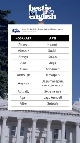 Kosakata yang wajib kamu tau biar lebih cas cis cus ngomong pakai bahasa Inggris. #bahasainggris #belajarbahasainggris #kosakatabahasainggris #englishlesson #englishvocabulary 