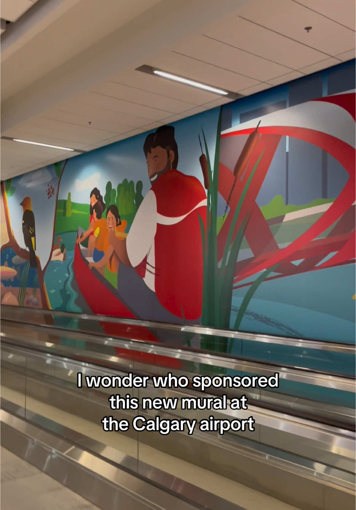 I think it’s a great mural, definitely activates the long hallway it’s in and the Calgary references are thoughtful and playful. The placements just caught me off guard for a minute before I caught on #yyc #calgary #calgaryairport #yyccalgary #airport #mural #cocacola 