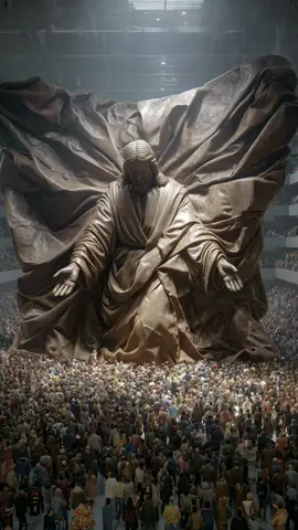Unveiled last night in Los Angeles, this towering installation is sculpted from thousands of yards of pleated leather to create the image of Jesus. The draped robes rise like a living tide behind Him, as if frozen in a single, supernatural moment, arms extended, inviting everyone who entered the arena to step into grace. ✨ If this appeared in your city, would you go see it in person?