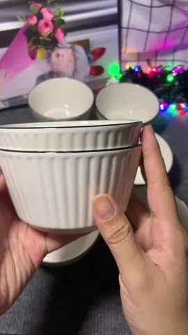 Combo 10 bát sứ vuông sọc viền đen