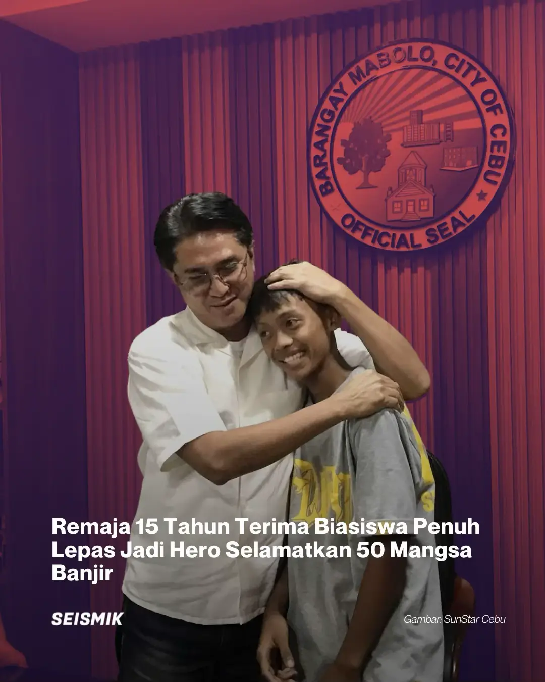 Seorang remaja yang bantu menyelamatkan kira-kira 50 orang daripada banjir kilat semasa Taufan Tino telah dianugerahkan biasiswa penuh atas keberaniannya.  Menurut laporan Interaksyon, dalam tempoh hampir sehari, remaja terbabit telah bertindak menyelamatkan mangsa-mangsa banjir walaupun perlu mengharungi air yang semakin meningkat dan hujan lebat. Klik link di bio untuk baca artikel penuh!