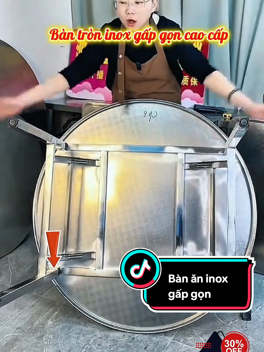Bàn tròn inox gấp gọn cao cấp, bàn ăn inox gấp gọn, chất liệu inox 304 cao cấp#xuhuong #giadungthongminh #bantroninox #baninox #bananinox 