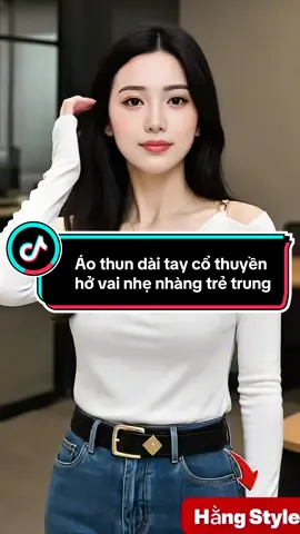 Áo thun dài tay cổ thuyền hở vai nhẹ nhàng trẻ trung#aothun #aoxinh #aothundaitay #xuhuong #hangstyle 