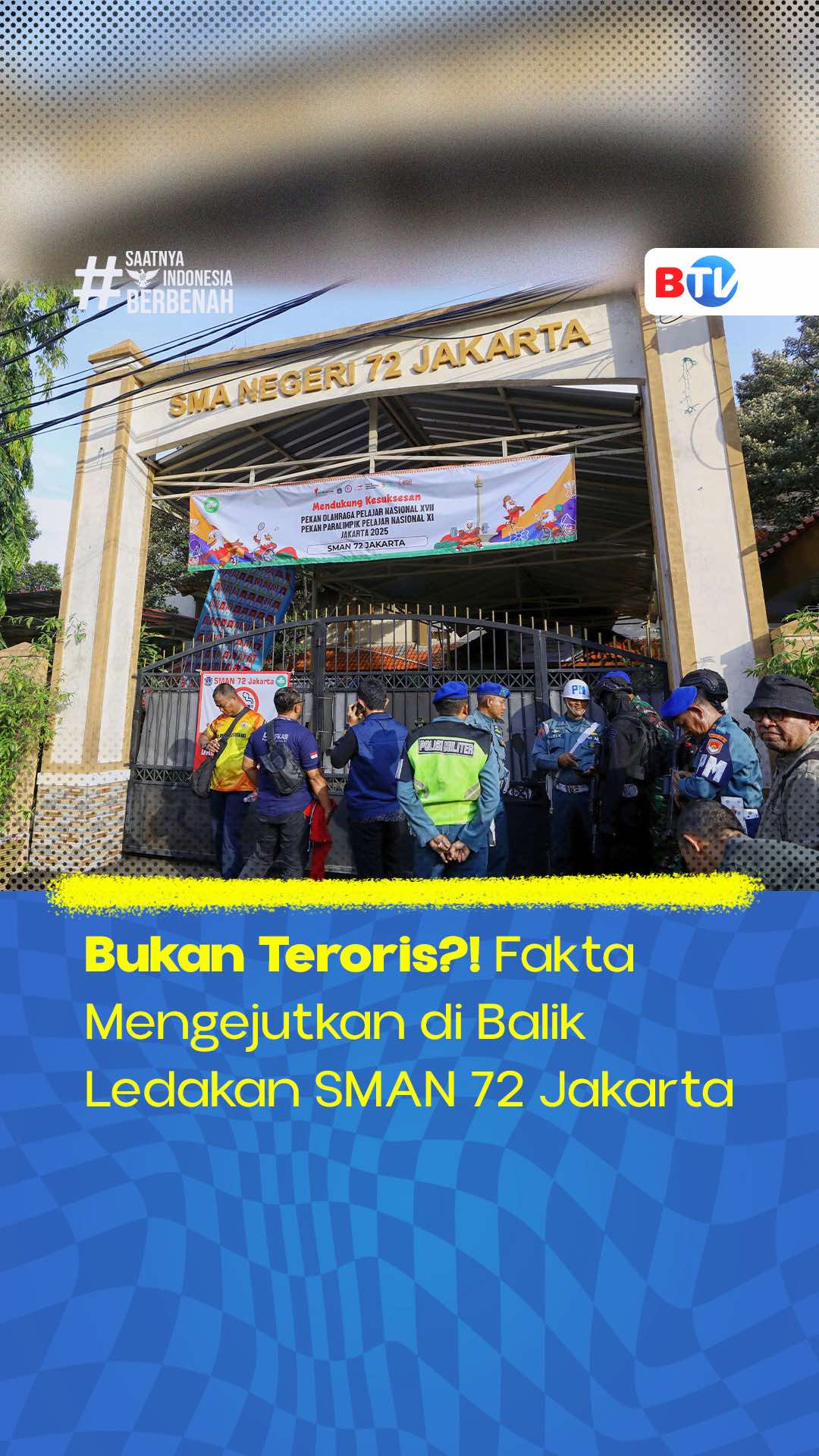 Kasus ledakan di SMAN 72 Jakarta Utara bikin heboh. Pelakunya ternyata siswa di bawah umur yang bertindak sendiri dan sempat curhat soal perundungan di sekolah. Polisi menegaskan, ini bukan jaringan teror, tapi aksi destruktif akibat tekanan dan emosi yang gak tersalurkan. Ikuti perkembangan berita terbaru lewat pantauan langsung hanya di BTV. Jangan lupa scan ulang TV Digital / Set Top Box kamu: • 44 UHF untuk Bandung • 40 UHF untuk Medan #BTV #BeritaSatu #Ledakan #SMAN72 #JakartaUtara