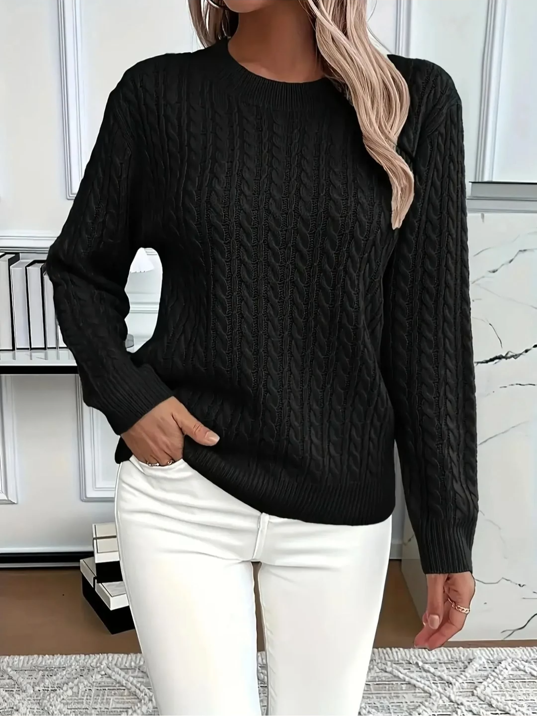 🔥New women's versatile, stylish, classic cable knit crew neck sweater Timeless knit, effortless elegance Cozy, soft, and perfect for both workdays and weekends. Feel effortlessly chic and comfortably refined wherever you go. ✨ Shop now and embrace timeless style!