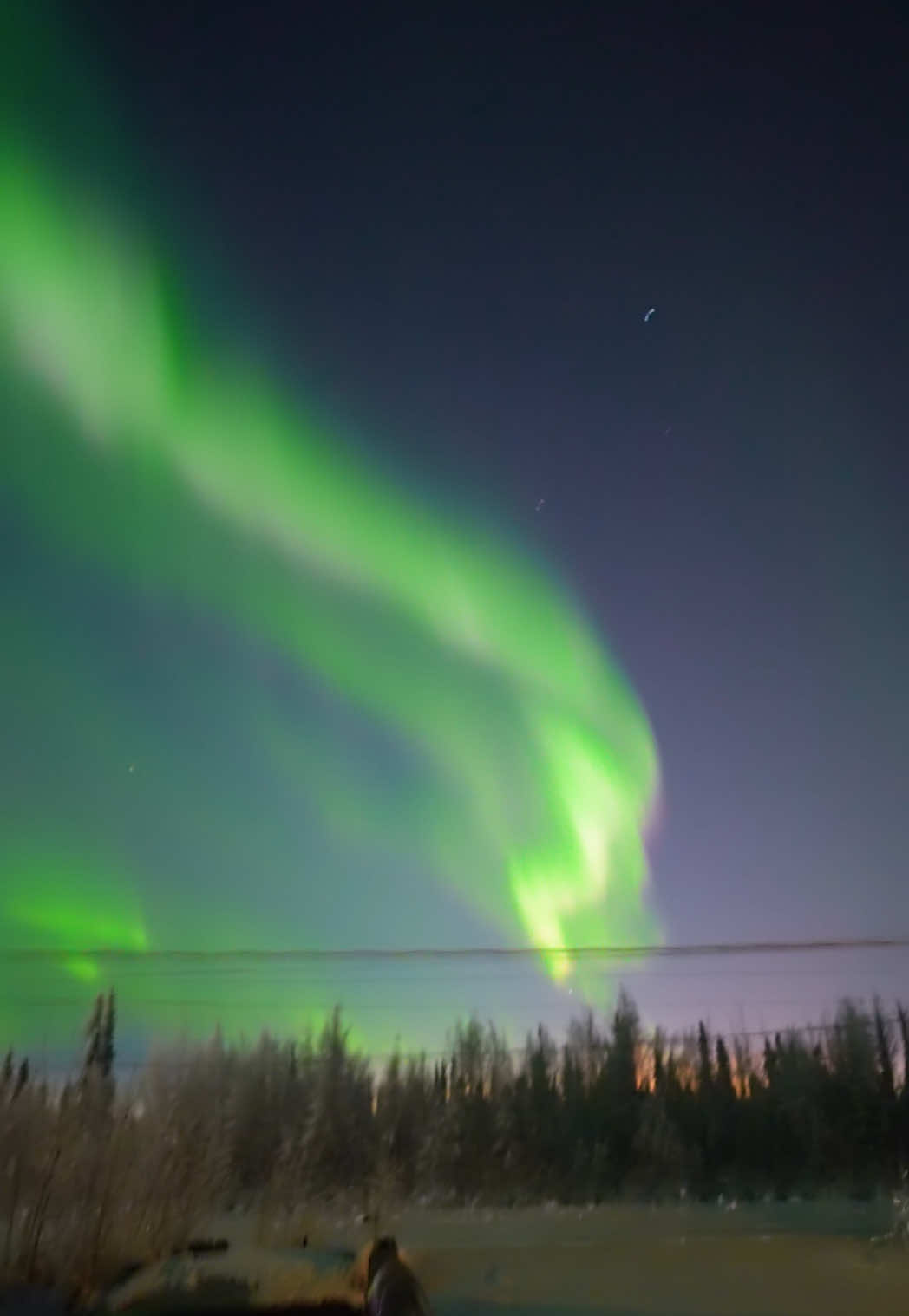 Running out the door just now to witness a substorm above my driveway in North Pole, Alaska. Very bright with active motion! I wasn't expecting it, so I apologize for the autofocus hunting in the video. The AF/MF toggle must have been bumped earlier 😅