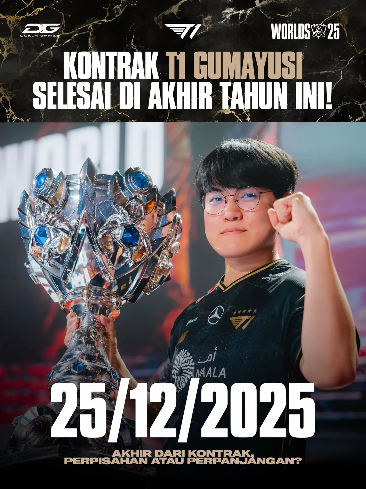 Kontrak para pemain bintang T1 setelah juara Worlds 2025 👀 Akankah Gumayusi & Doran tetap stay di T1 untuk season depan?  #leagueoflegends #worlds2025 #t1win #duniagames 