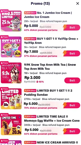 Siapa yang udah claim promo nya di tiktok?🤩,yuk di checkout di tag lokasi kita yah,bayak baget promo yang bisa kalian nikmati #momoyoicecream #momoyoflip #momoyo #momoyogarudamas #waffle 