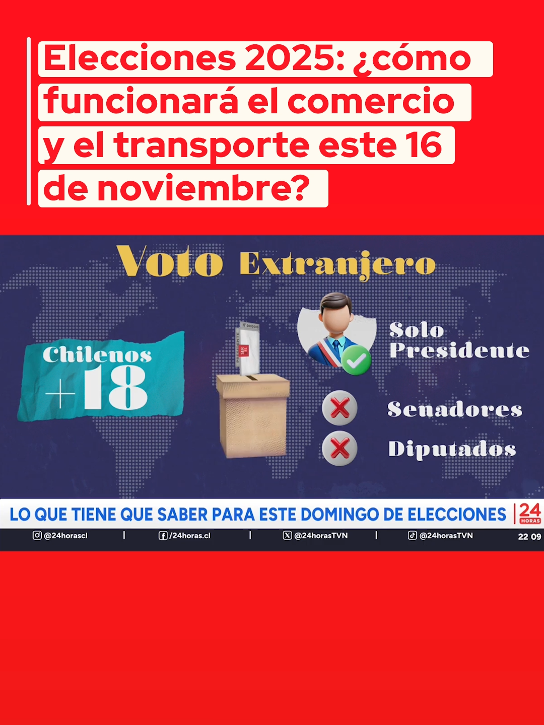 #Elecciones | ¿Cómo funcionará el comenrcio y el transporte este 16 de noviembre? 📺 Junto a TVN y 24 Horas, revisa todo lo que debes saber de estas elecciones presidenciales y parlamentarias 2025. 📱 Más detalles en 24horas.cl