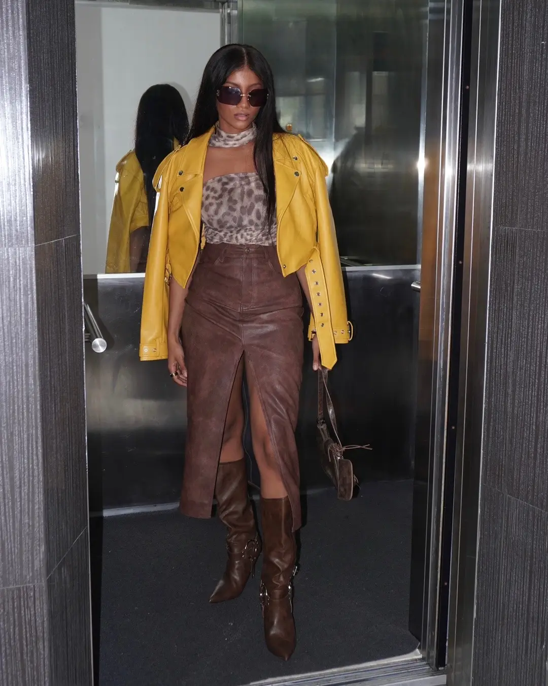 One foot on business, the other on their necks 👩🏽‍💼 @Fashion Nova  🔍 Fast Lane Faux Leather Moto Jacket - Mustard #viral #fyp #foryou #viral #foryoupage     