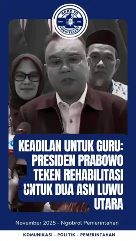 Presiden Prabowo Pulihkan Nama Dua Guru di Luwu Utara 🇮🇩 Dua guru ASN SMAN 1 Luwu Utara akhirnya mendapatkan keadilan setelah diberhentikan secara tidak adil. Presiden Prabowo Subianto memberikan rehabilitasi penuh, mengembalikan hak dan kehormatan mereka sebagai pendidik. Langkah ini menunjukkan komitmen pemerintah untuk melindungi tenaga pendidik dan memastikan keadilan bagi ASN yang berintegritas. #PrabowoSubianto #GuruIndonesia #LuwuUtara #PendidikanNasional #KeadilanSosial 